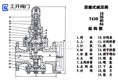 Y43H蒸汽減壓閥結構圖 Y43H蒸汽減壓閥結構圖